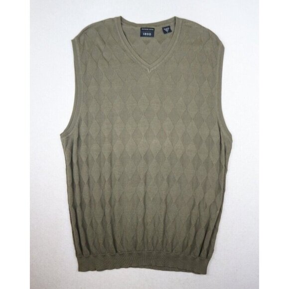 IZOD MEN'S GREEN ARGYLE DIAMOND SWEATER VEST - COTTON - SIZE L - Picture 1 of 6